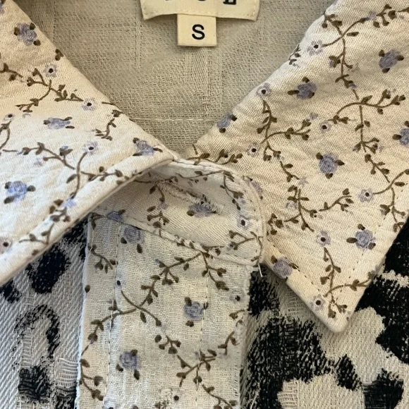 POL Patchwork Lace Leopard Floral Button up Jacket Shacket Cream and Black Small - Picture 7 of 9